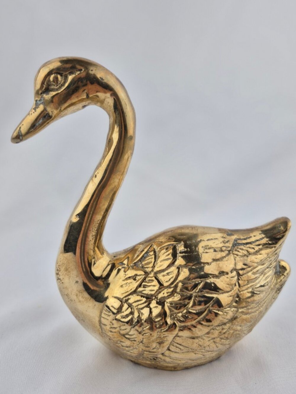 Vintage MCM Hollywood Regency Solid Brass Swan Figurine Cottage Core Farmhouse